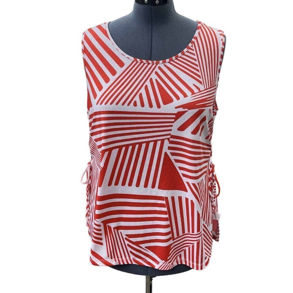 PERCEPTION CONCEPT Women's‎ Stretch Sleeveless Top Size XL Coral White Side Ties
